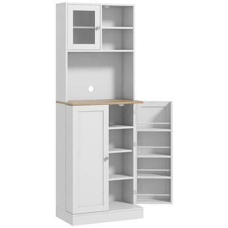 Freestanding Pantry, Kitchen Hutch Cabinet w/ Glass Doors & Adjustable Shelves