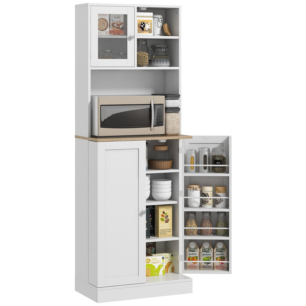Freestanding Pantry, Kitchen Hutch Cabinet w/ Glass Doors & Adjustable Shelves