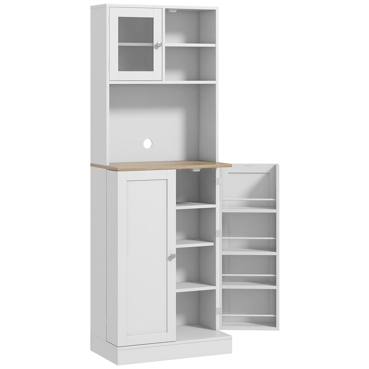 Freestanding Pantry, Kitchen Hutch Cabinet w/ Glass Doors & Adjustable Shelves