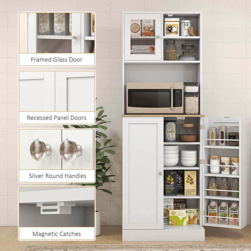 Freestanding Pantry, Kitchen Hutch Cabinet w/ Glass Doors & Adjustable Shelves