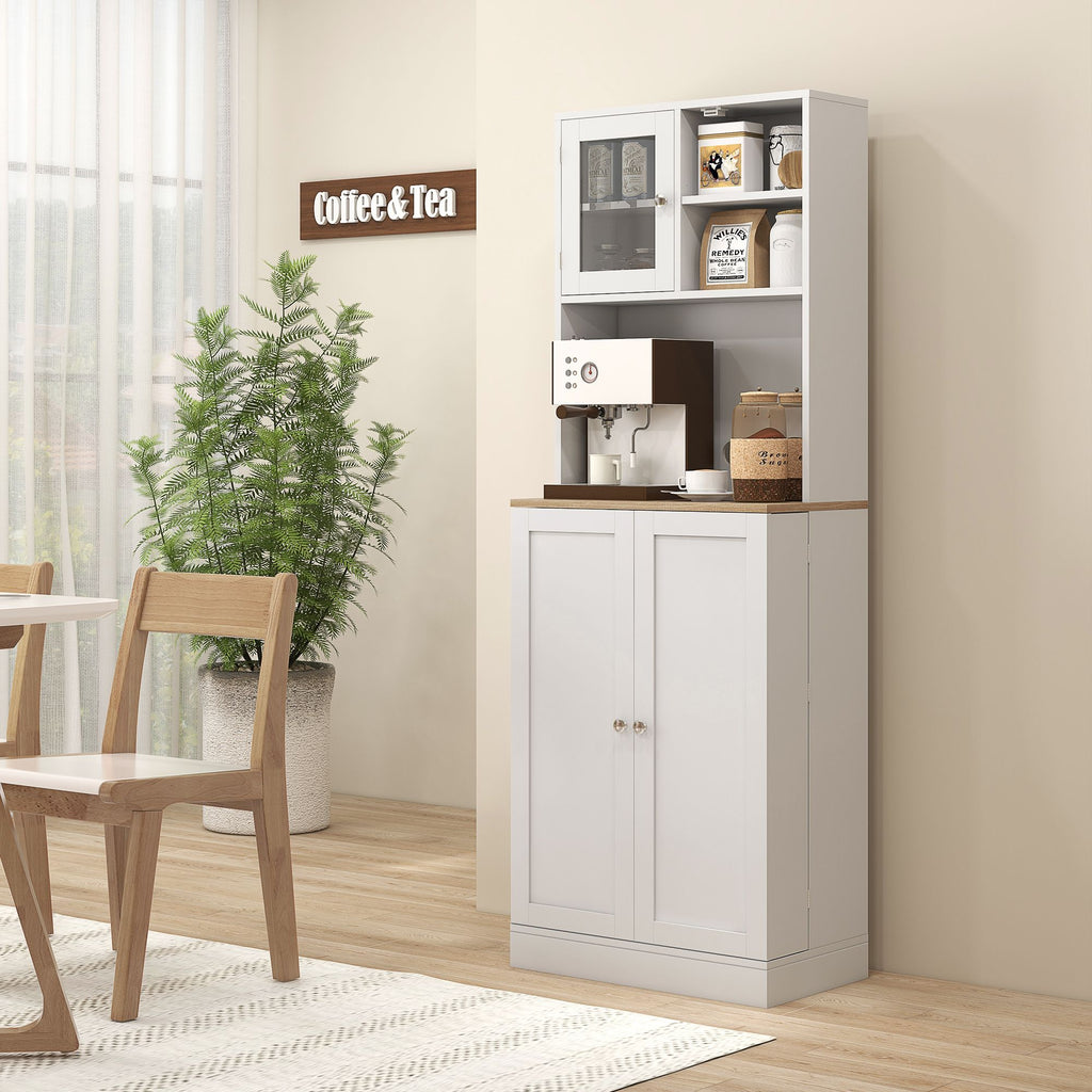 Freestanding Pantry, Kitchen Hutch Cabinet w/ Glass Doors & Adjustable Shelves