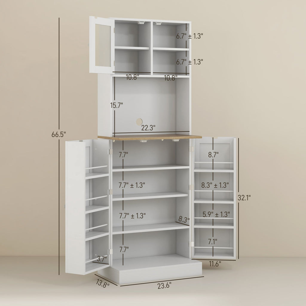 Freestanding Pantry, Kitchen Hutch Cabinet w/ Glass Doors & Adjustable Shelves