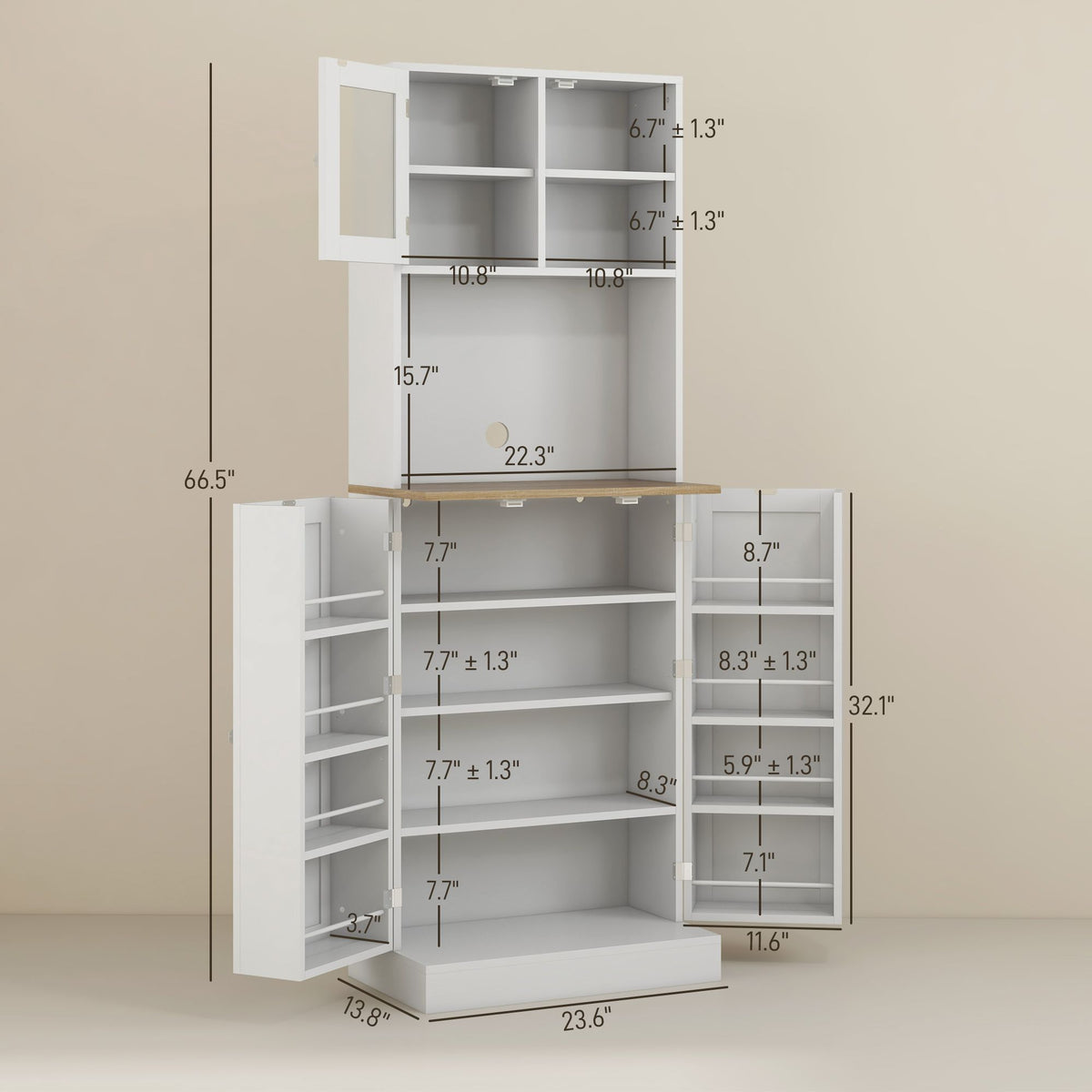 Freestanding Pantry, Kitchen Hutch Cabinet w/ Glass Doors & Adjustable Shelves
