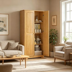67 Pinewood Kitchen Pantry Storage Cabinet Freestanding with Doors And Shelves for