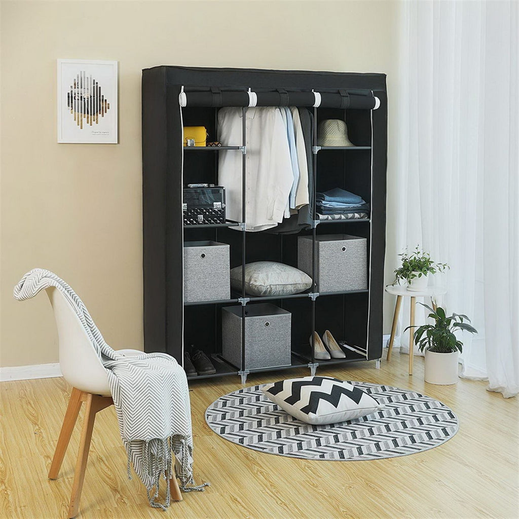 Portable Closet Organizer with Hanging Rod and Shelves