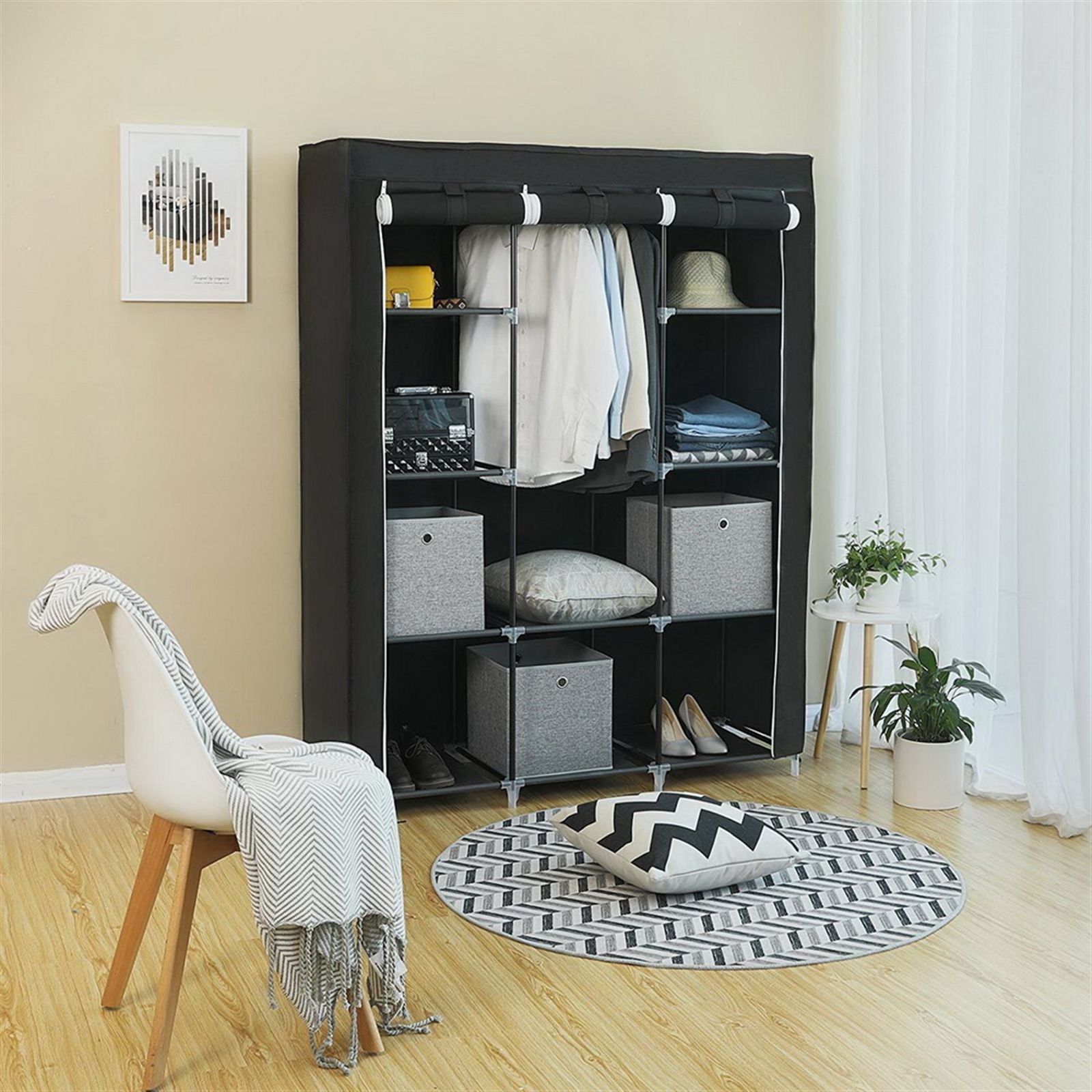 Portable Closet Organizer with Hanging Rod and Shelves