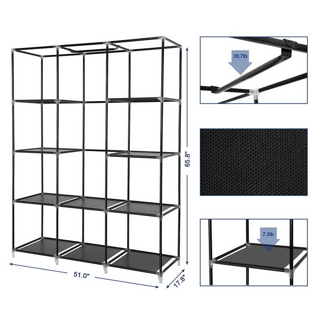 Portable Closet Organizer with Hanging Rod and Shelves