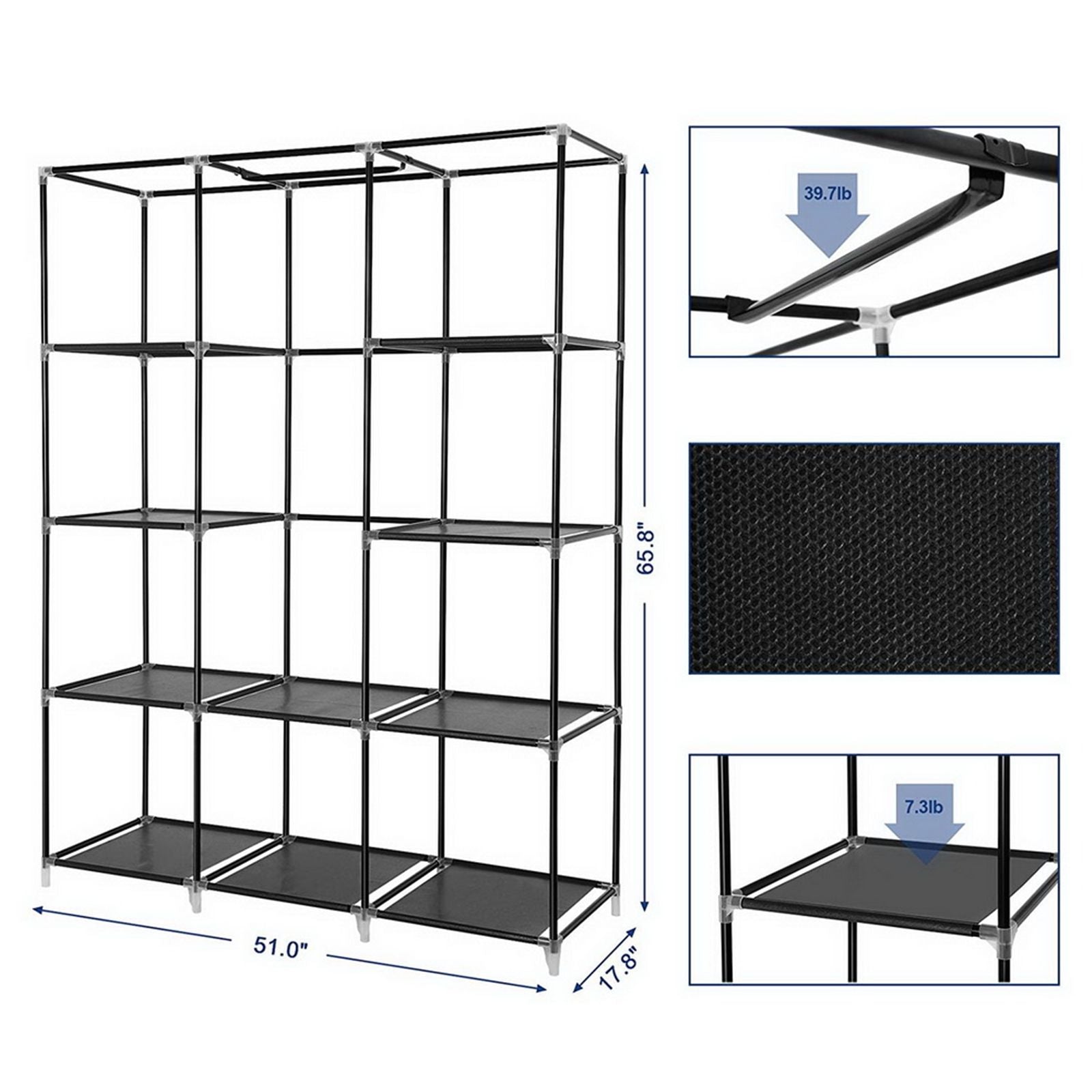 Portable Closet Organizer with Hanging Rod and Shelves