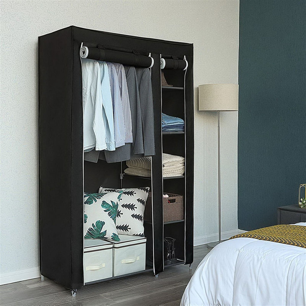 Portable Clothes Closet Wardrobe with Hanging Rod and Storage Shelves