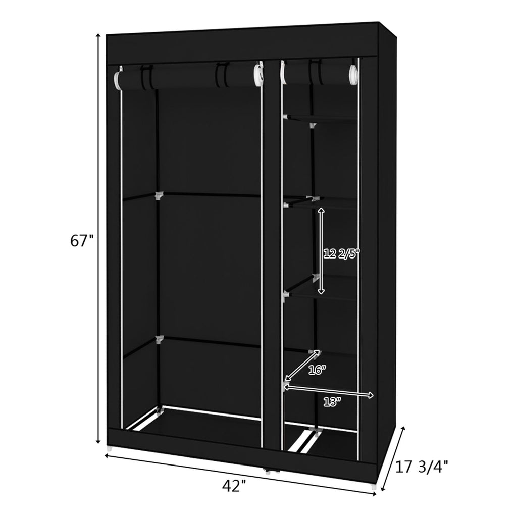 Portable Clothes Closet Wardrobe with Hanging Rod and Storage Shelves