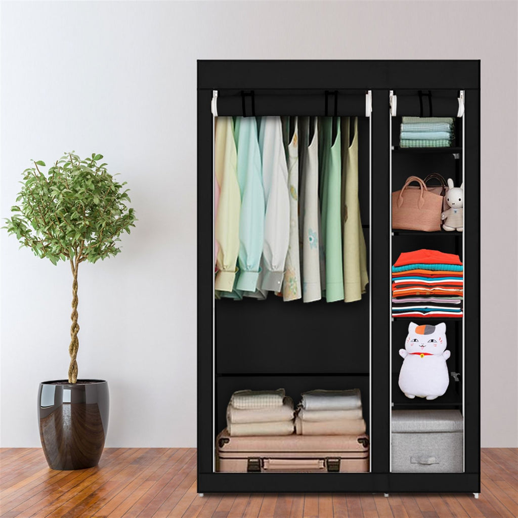 Portable Clothes Closet Wardrobe with Hanging Rod and Storage Shelves