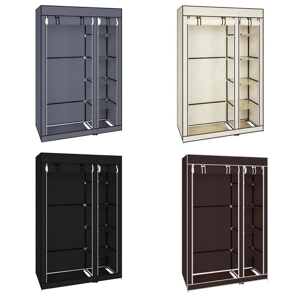 Portable Clothes Closet Wardrobe with Hanging Rod and Storage Shelves