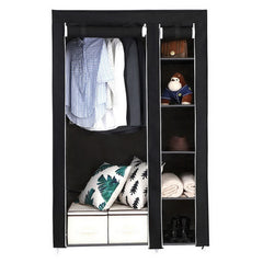 Portable Clothes Closet Wardrobe with Hanging Rod and Storage Shelves