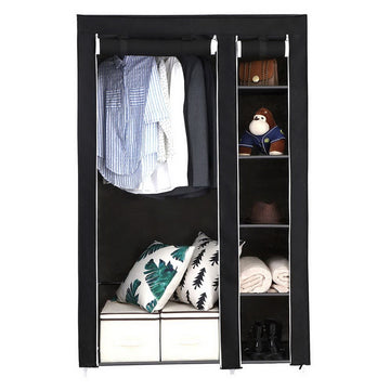 Portable Clothes Closet Wardrobe with Hanging Rod and Storage Shelves