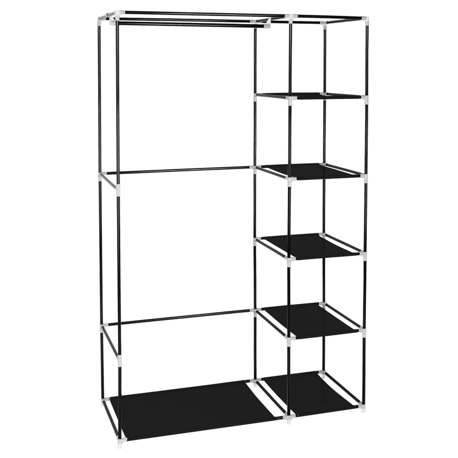 Portable Clothes Closet Wardrobe with Hanging Rod and Storage Shelves