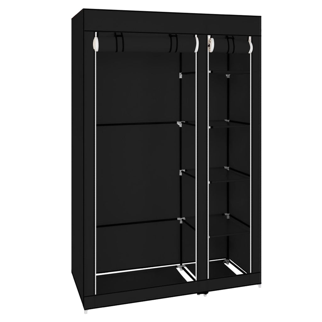Portable Clothes Closet Wardrobe with Hanging Rod and Storage Shelves