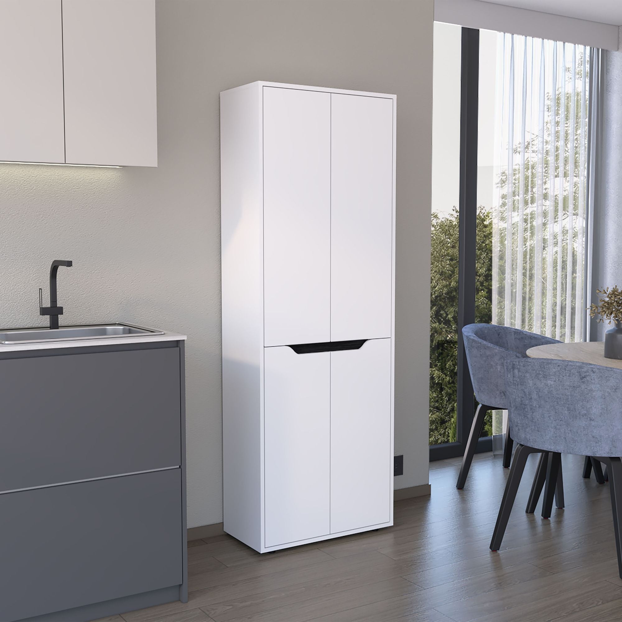 Compact Four-Door Kitchen Cabinet with Five Shelves