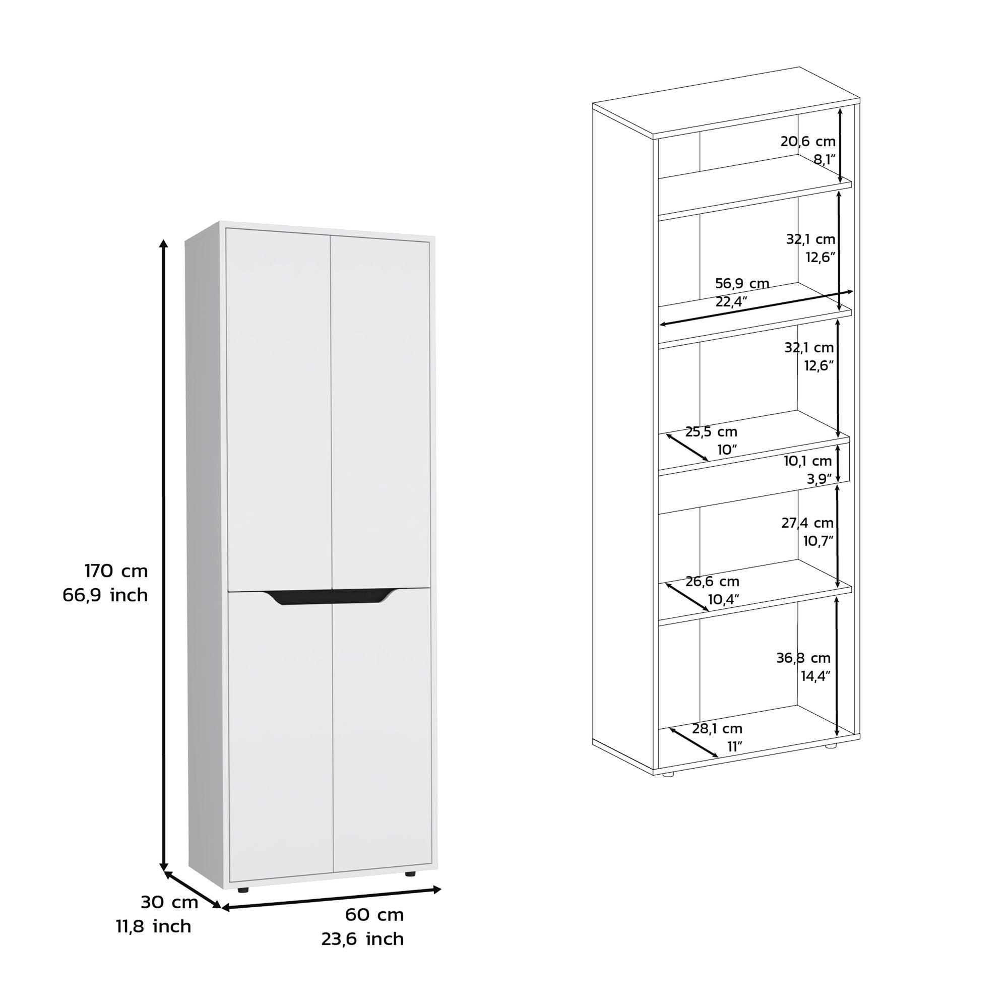 Compact Four-Door Kitchen Cabinet with Five Shelves