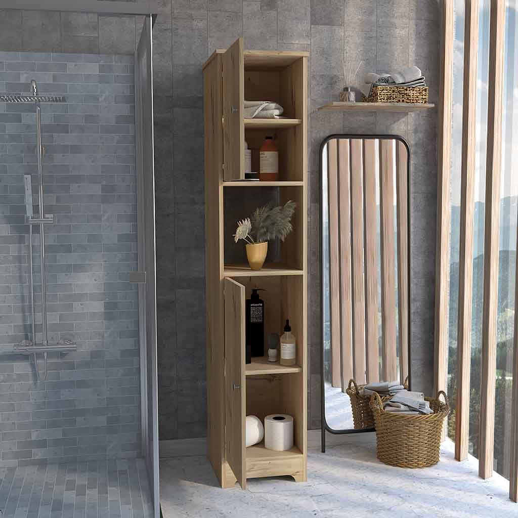 Double Door Storage Cabinet with Four Interior Shelves and Open Shelf
