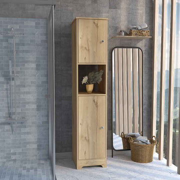 Double Door Storage Cabinet with Four Interior Shelves and Open Shelf