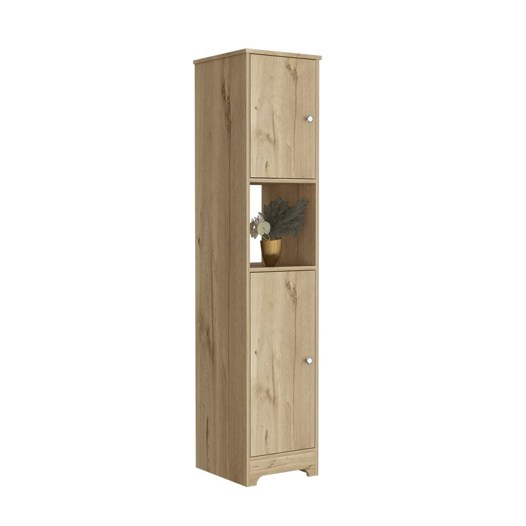 Double Door Storage Cabinet with Four Interior Shelves and Open Shelf