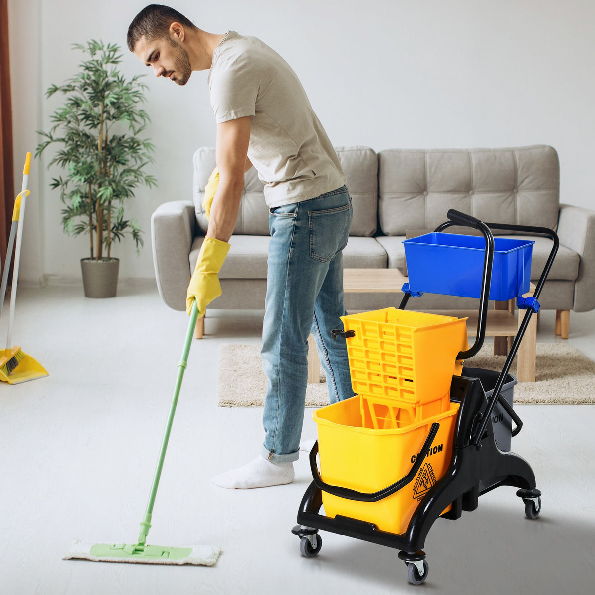 Rolling Mop Bucket Cart with Side-Press Wringer