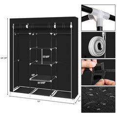 Portable Clothes Closet with Double Rods and 9 Shelves
