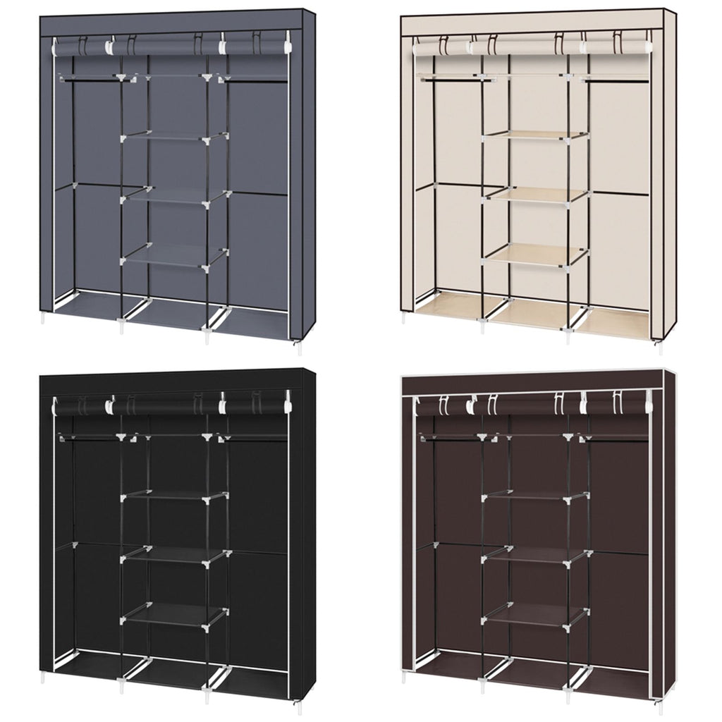 Portable Clothes Closet with Double Rods and 9 Shelves