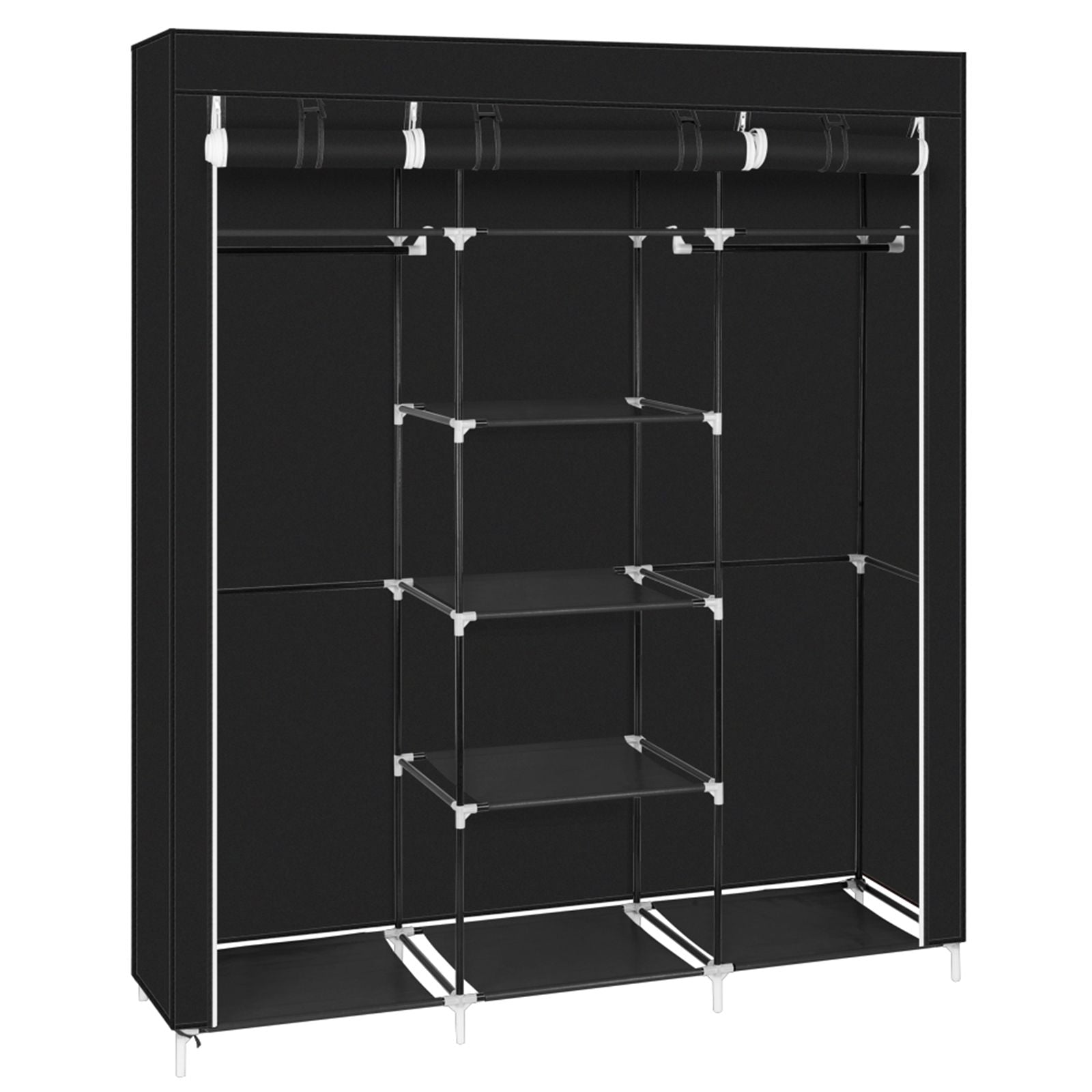 Portable Clothes Closet with Double Rods and 9 Shelves
