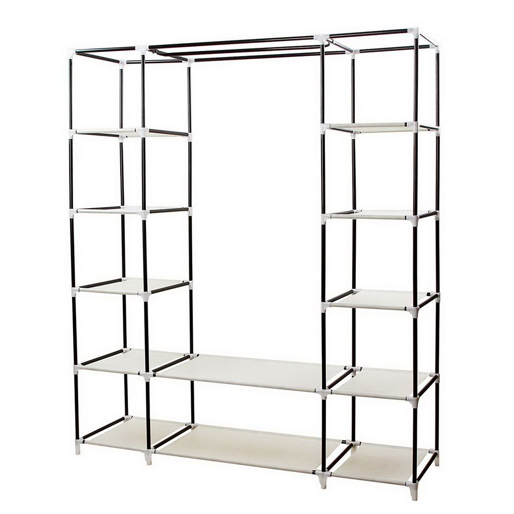 Portable Clothes Closet Organizer with Hanging Rod and Shelves