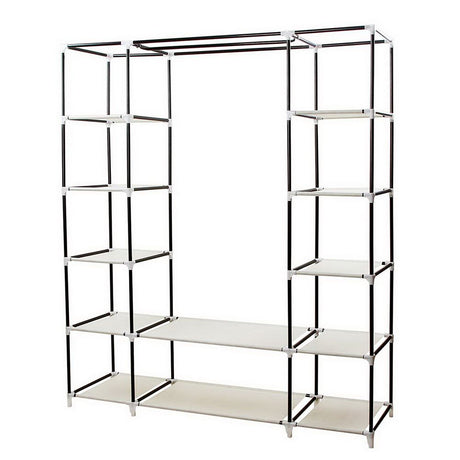 Portable Clothes Closet Organizer with Hanging Rod and Shelves