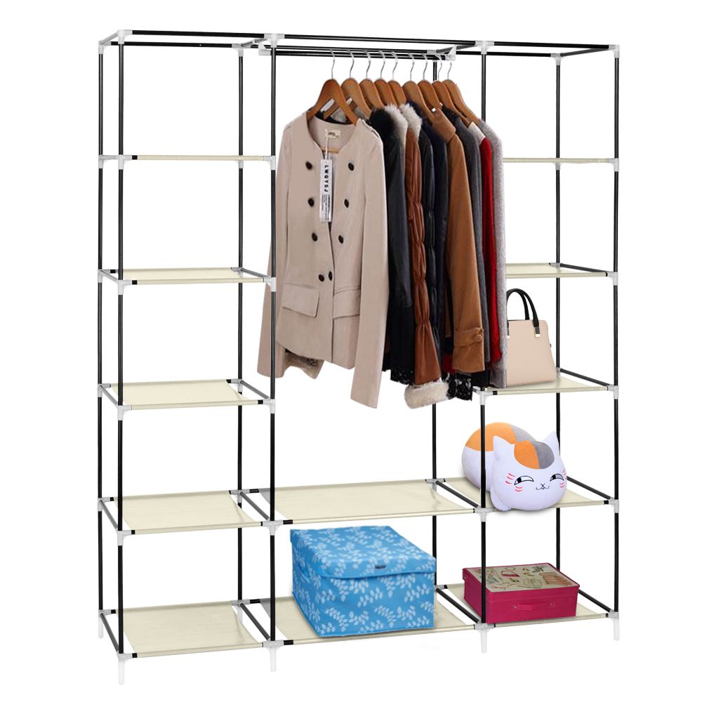 Portable Clothes Closet Organizer with Hanging Rod and Shelves