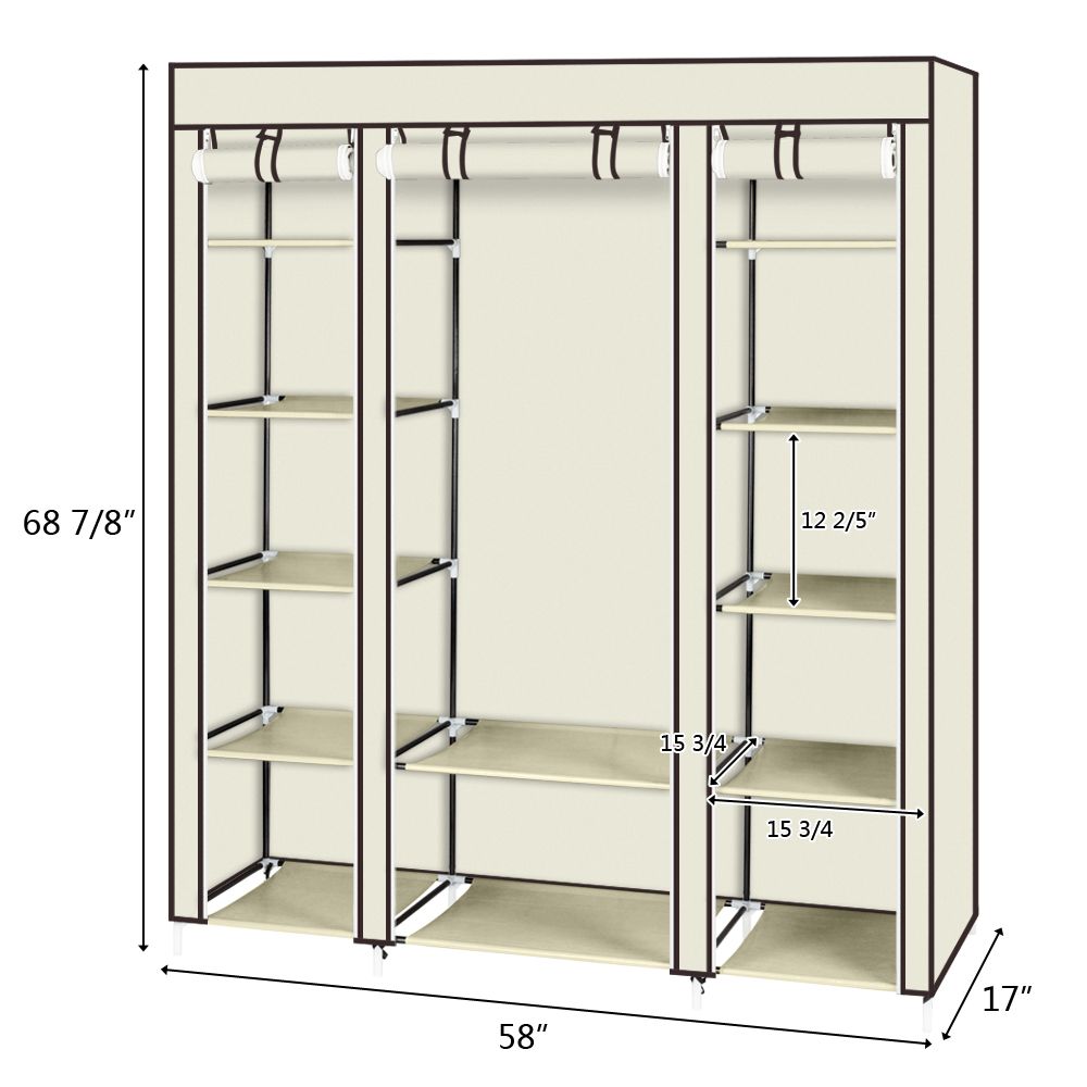 Portable Clothes Closet Organizer with Hanging Rod and Shelves