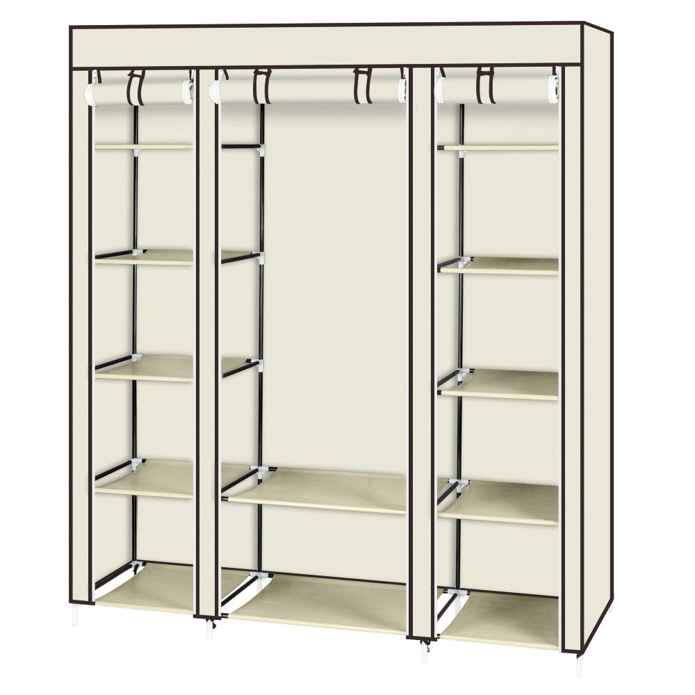 Portable Clothes Closet Organizer with Hanging Rod and Shelves