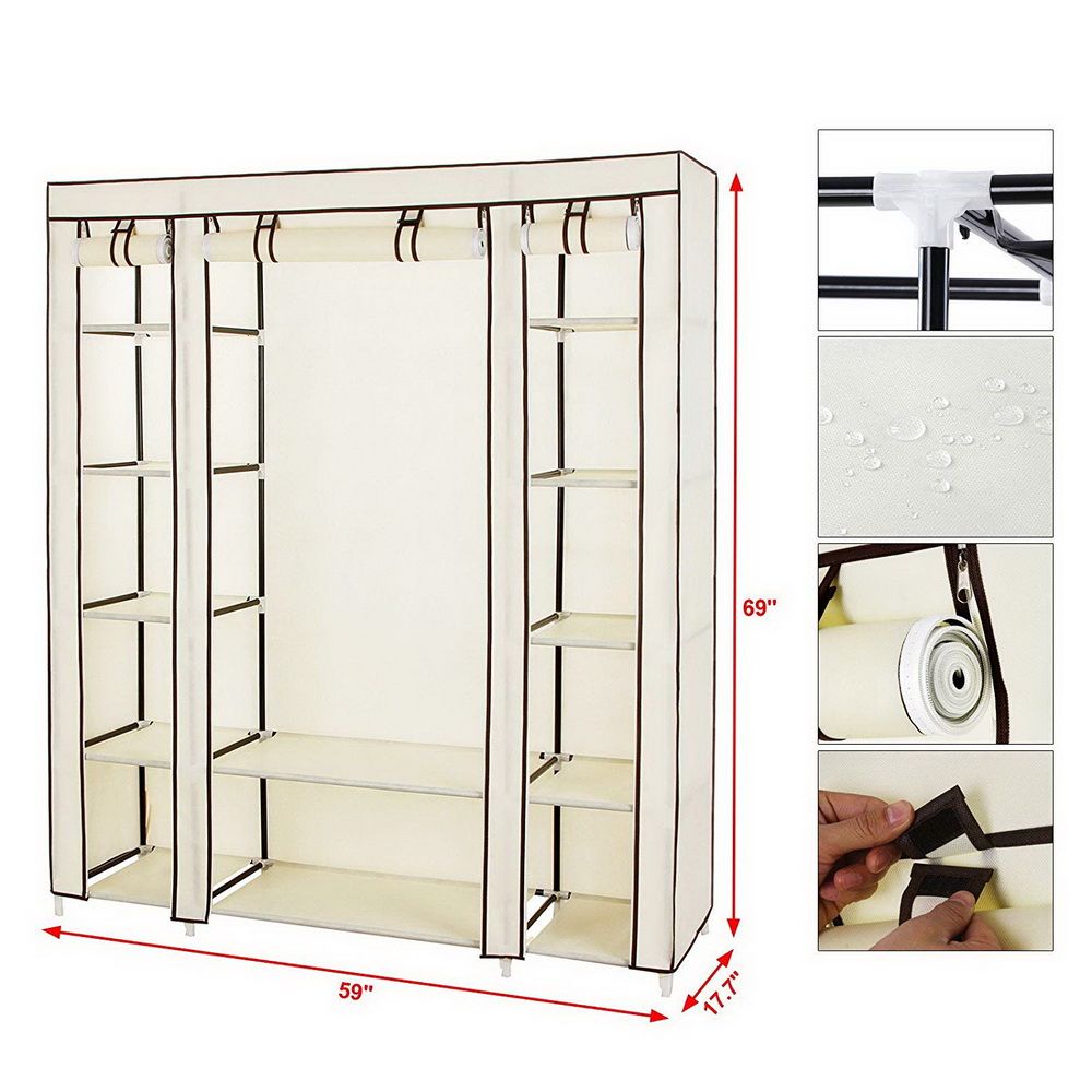 Portable Clothes Closet Organizer with Hanging Rod and Shelves