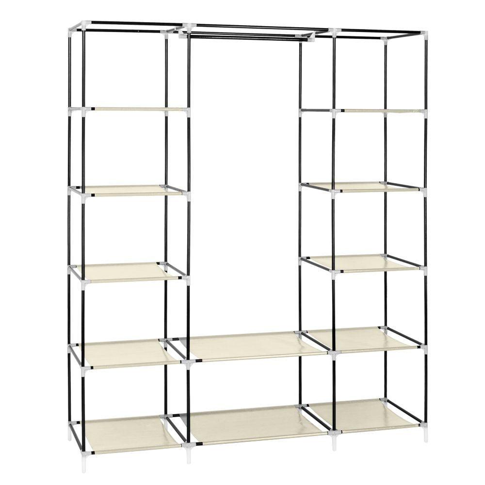 Portable Clothes Closet Organizer with Hanging Rod and Shelves