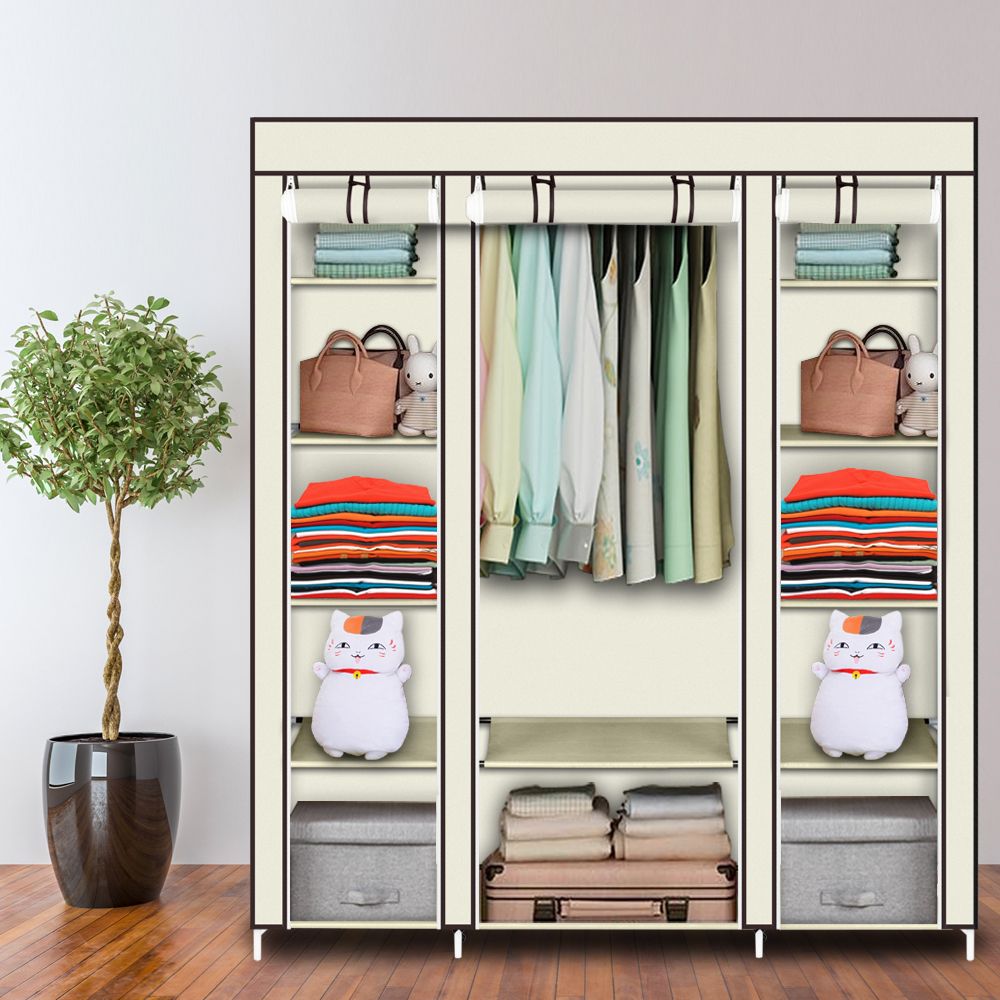 Portable Clothes Closet Organizer with Hanging Rod and Shelves