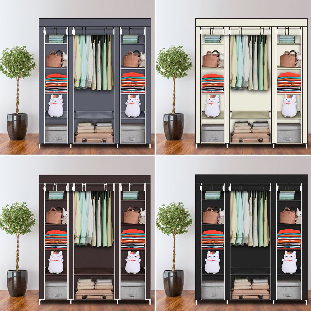 Portable Clothes Closet Organizer with Hanging Rod and Shelves