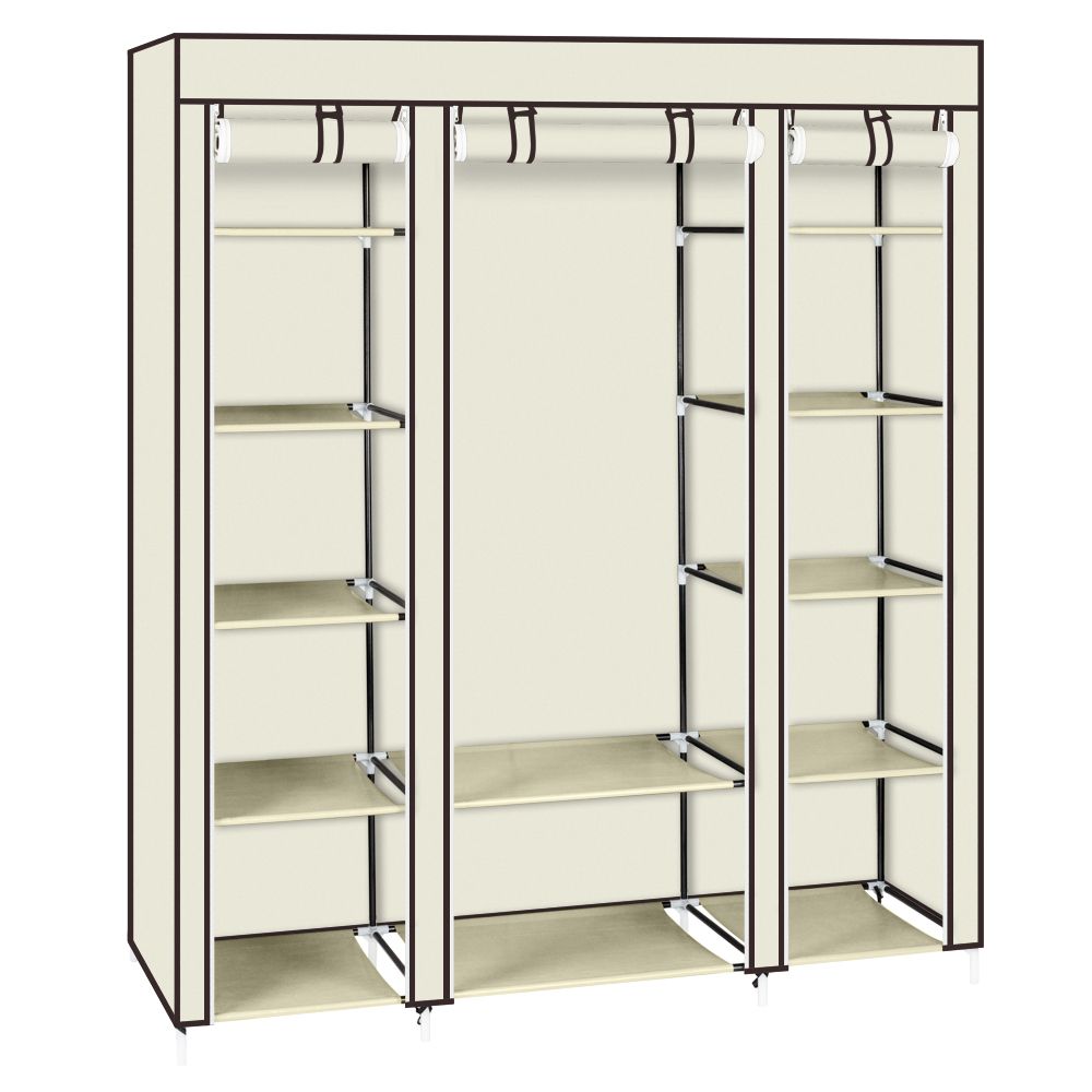 Portable Clothes Closet Organizer with Hanging Rod and Shelves