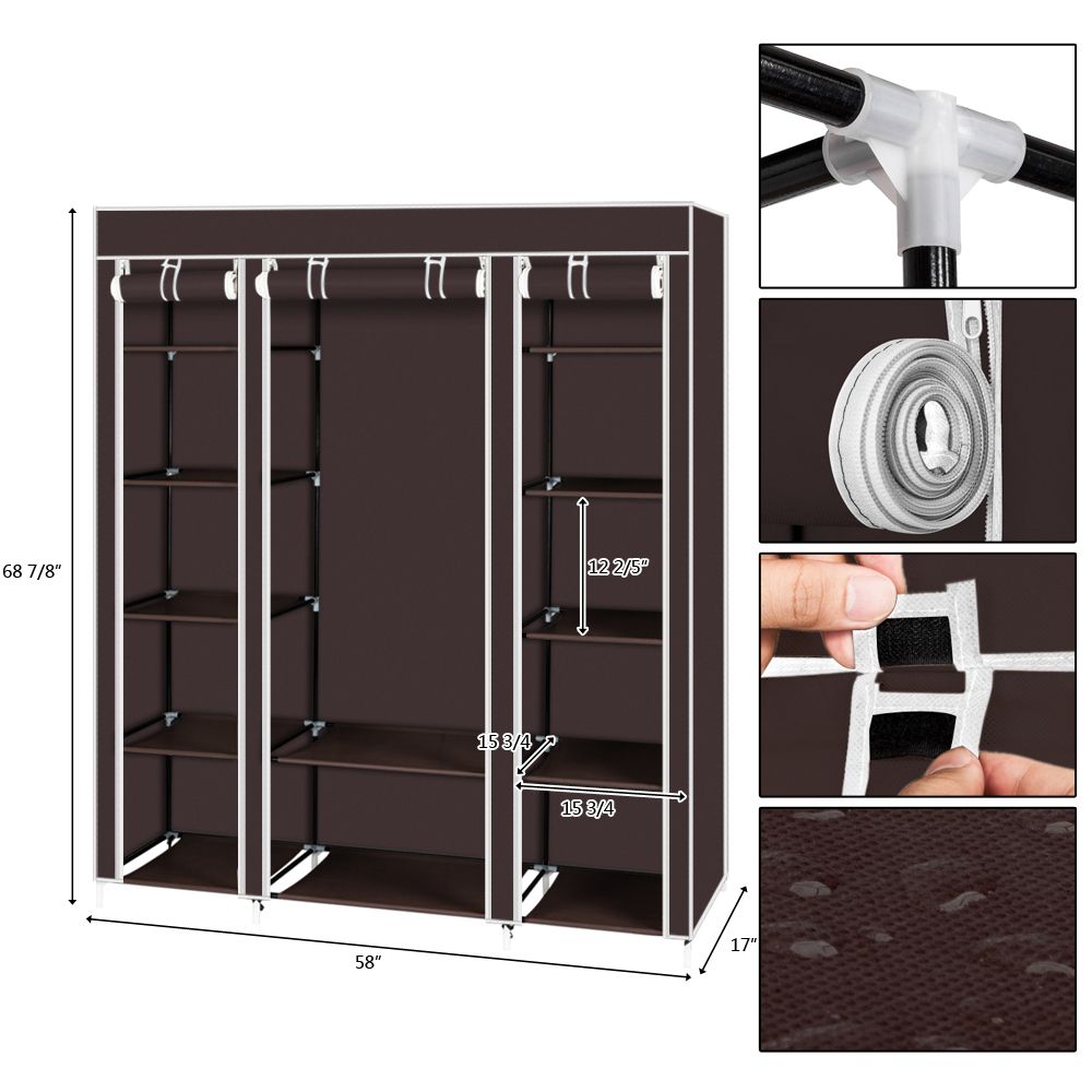 Portable Clothes Closet with Hanging Rod and Storage Shelves