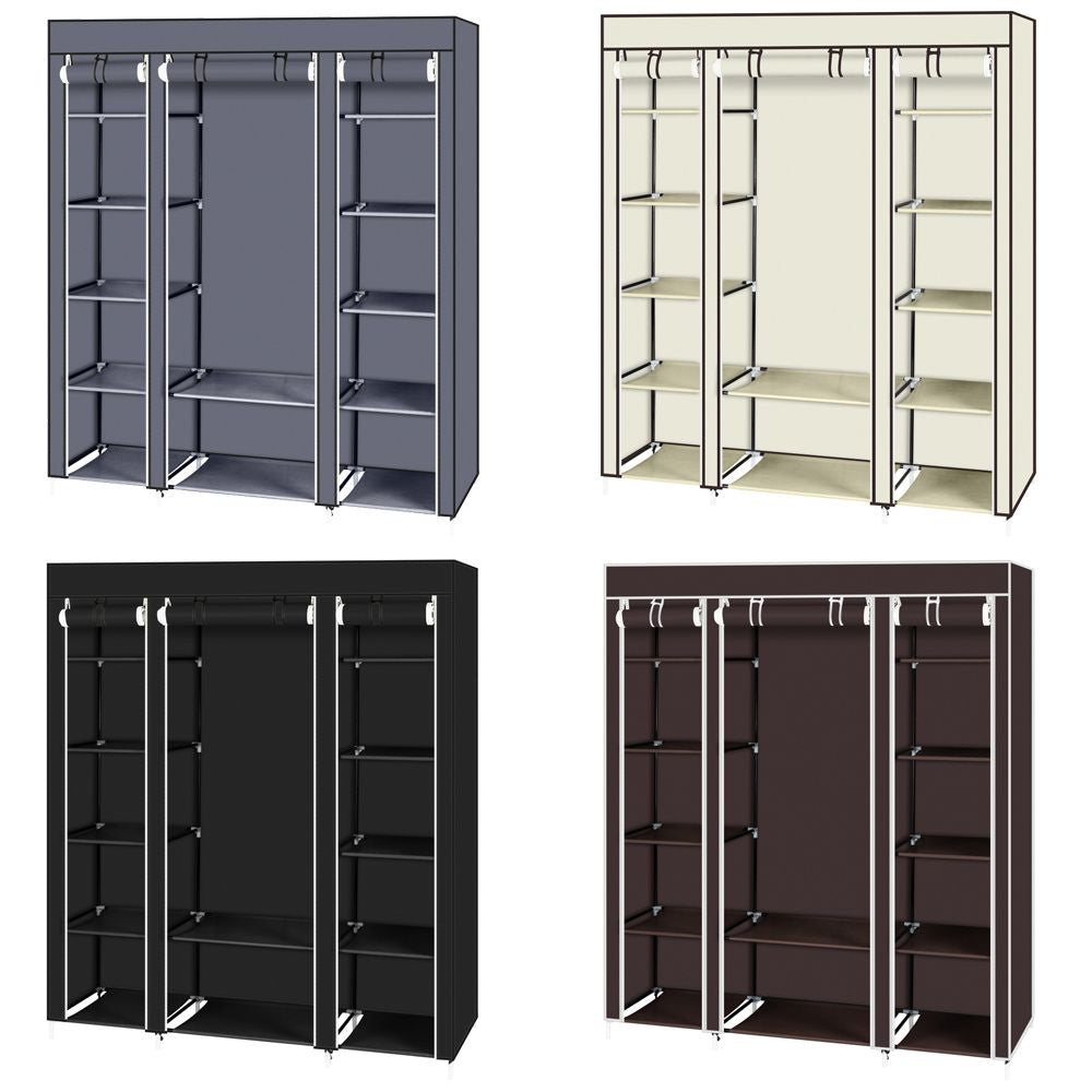 Portable Clothes Closet with Hanging Rod and Storage Shelves