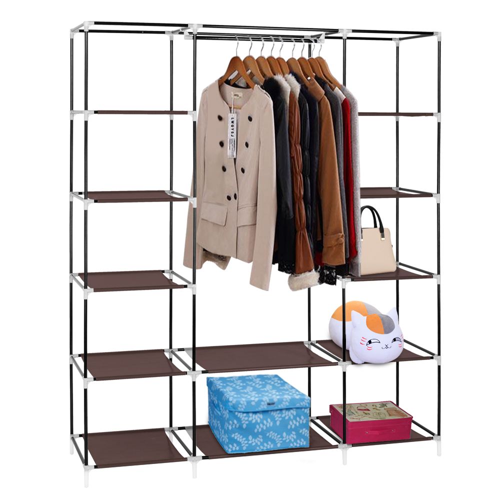 Portable Clothes Closet with Hanging Rod and Storage Shelves