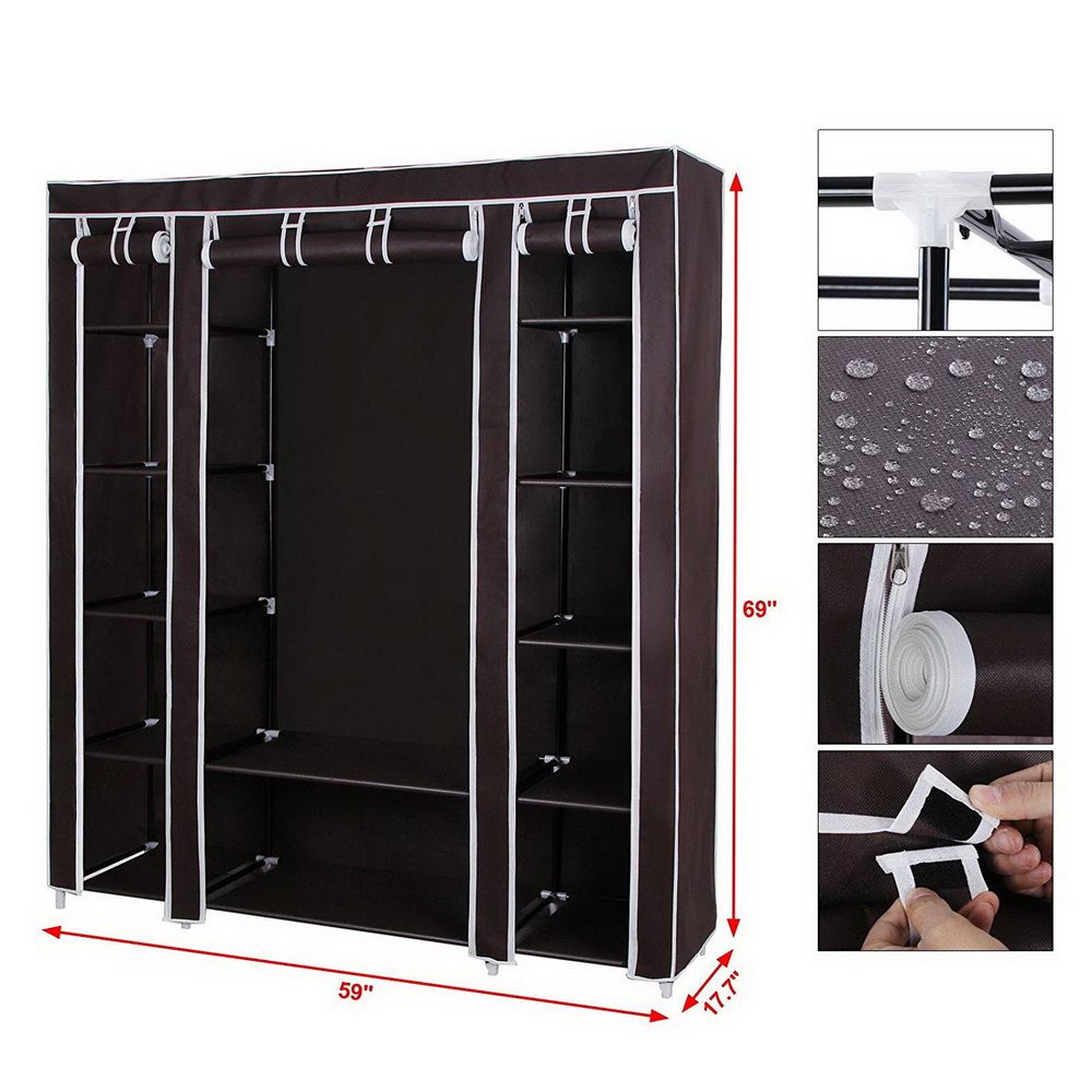 Portable Clothes Closet with Hanging Rod and Storage Shelves