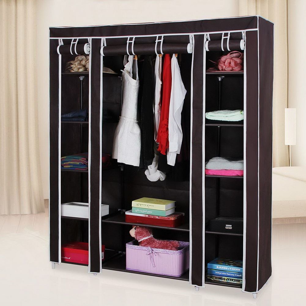 Portable Clothes Closet with Hanging Rod and Storage Shelves