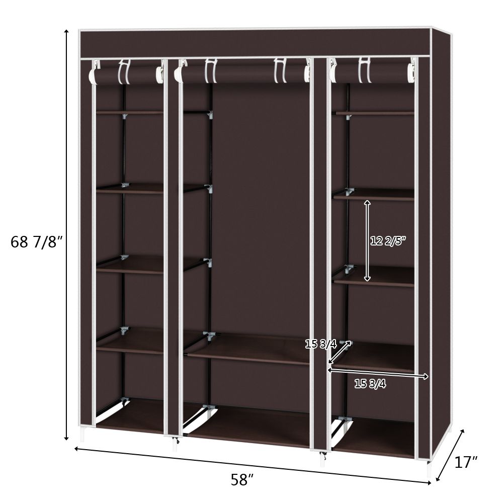 Portable Clothes Closet with Hanging Rod and Storage Shelves