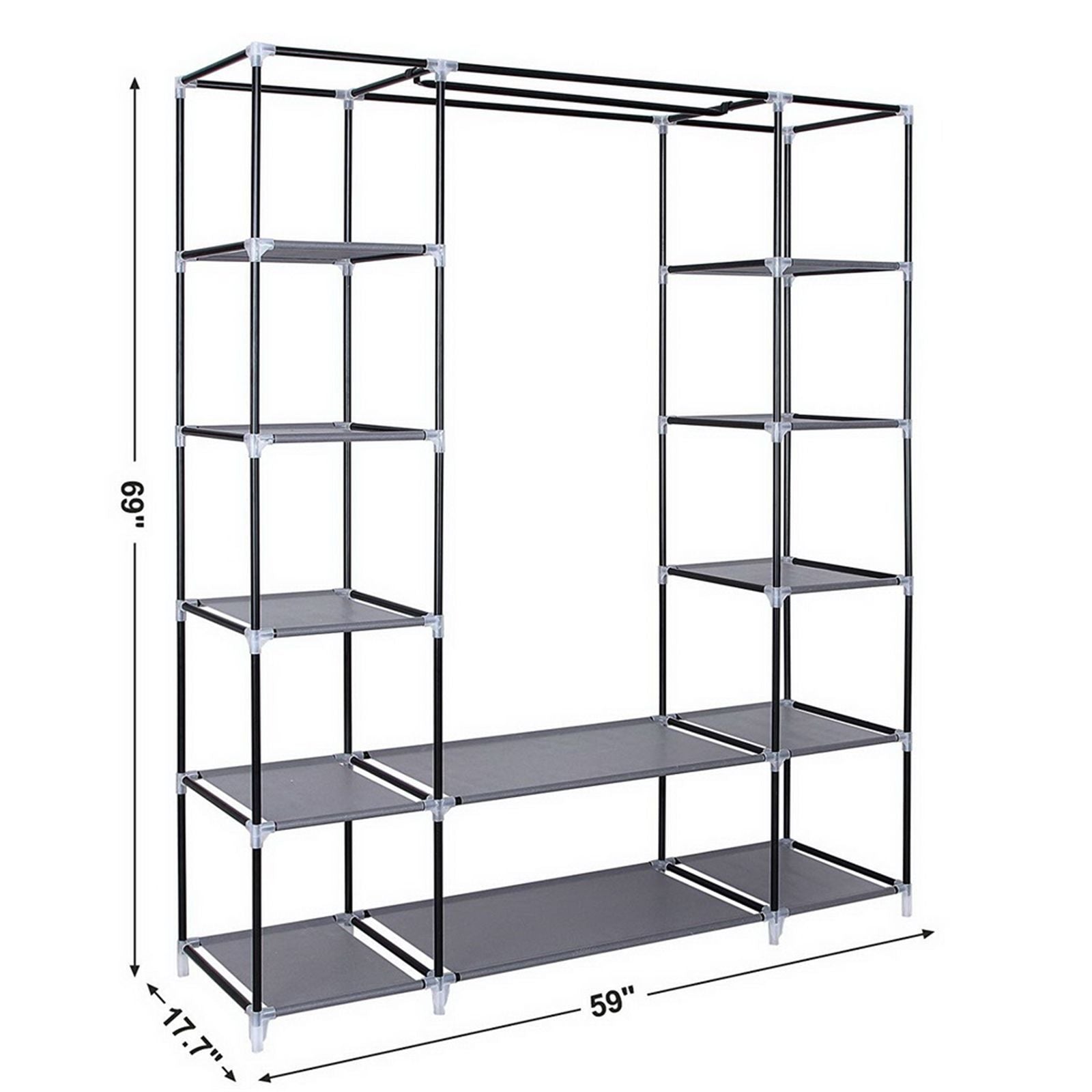 69" Portable Clothes Closet Wardrobe Storage Organizer with Non-Woven Fabric Quick and Easy to Assem