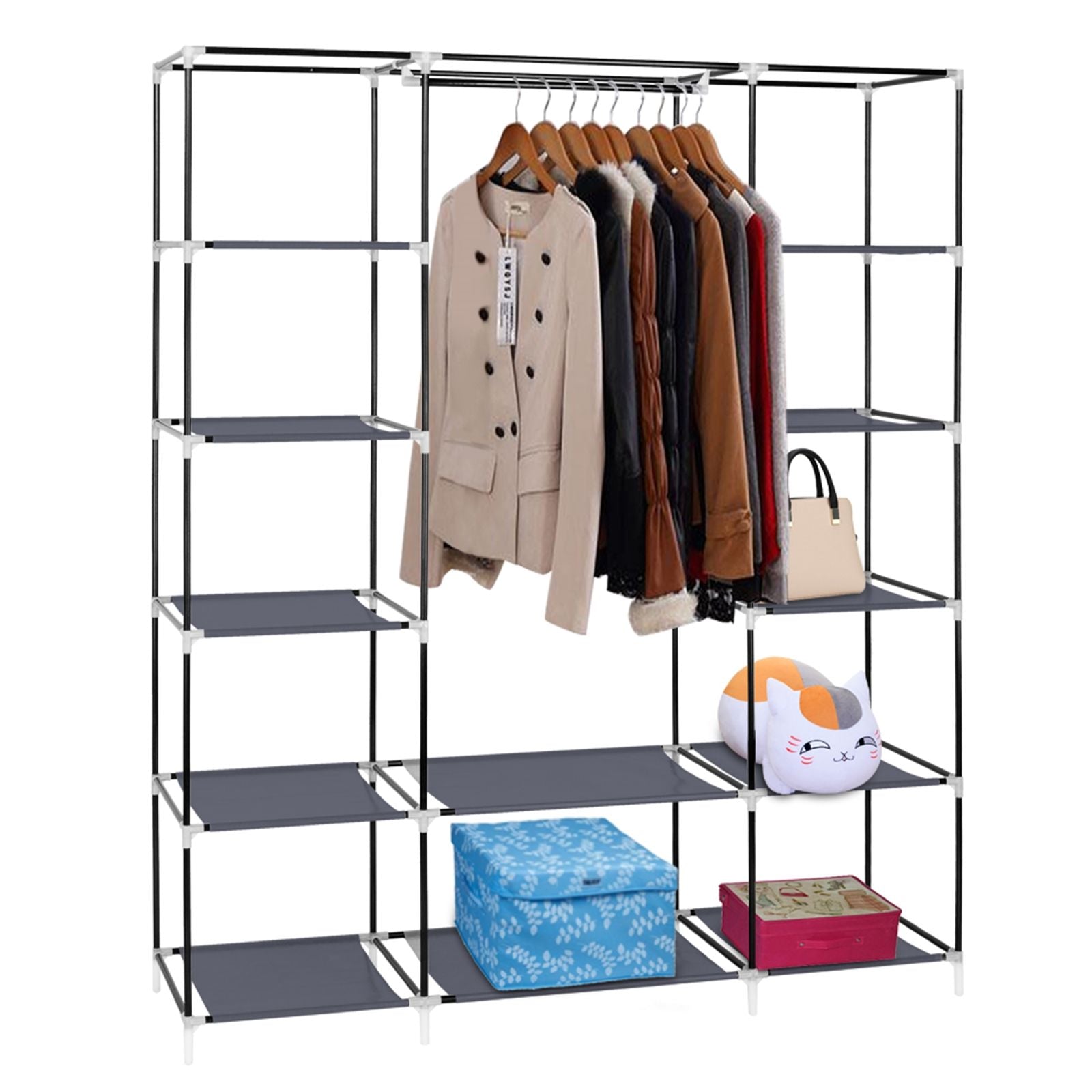 69" Portable Clothes Closet Wardrobe Storage Organizer with Non-Woven Fabric Quick and Easy to Assem