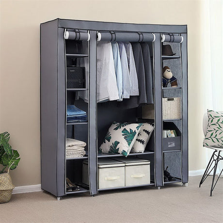 69" Portable Clothes Closet Wardrobe Storage Organizer with Non-Woven Fabric Quick and Easy to Assem