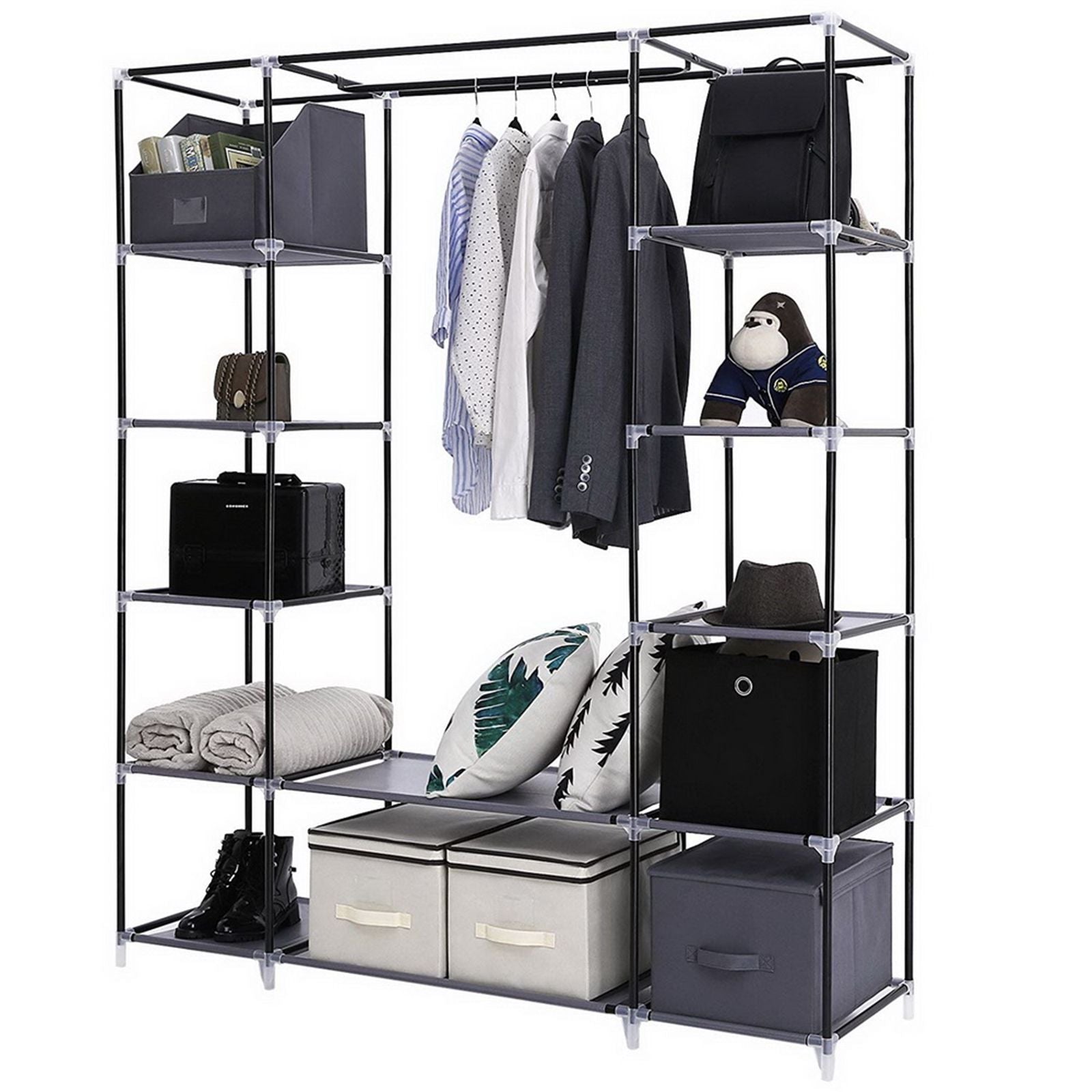 69" Portable Clothes Closet Wardrobe Storage Organizer with Non-Woven Fabric Quick and Easy to Assem