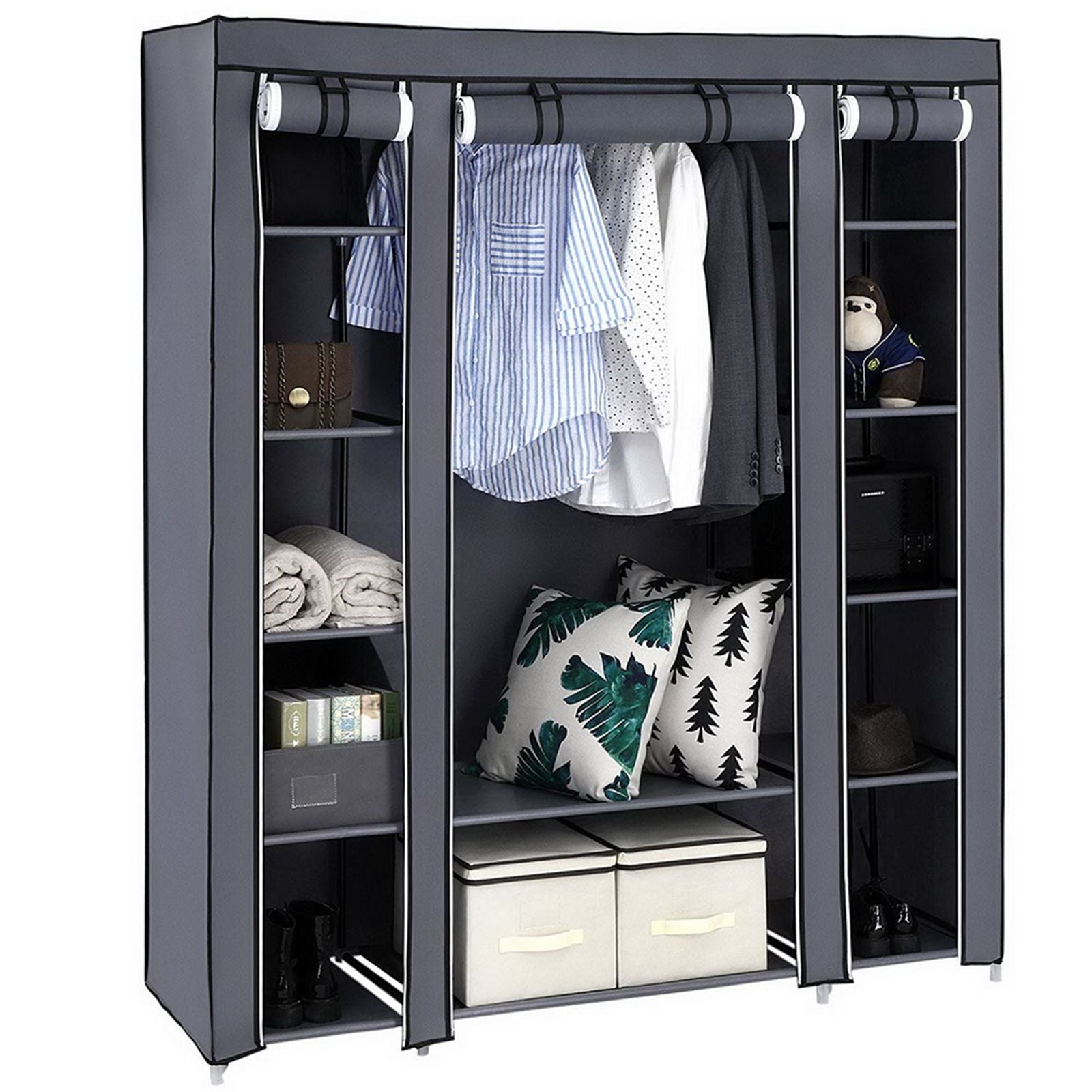 69" Portable Clothes Closet Wardrobe Storage Organizer with Non-Woven Fabric Quick and Easy to Assem
